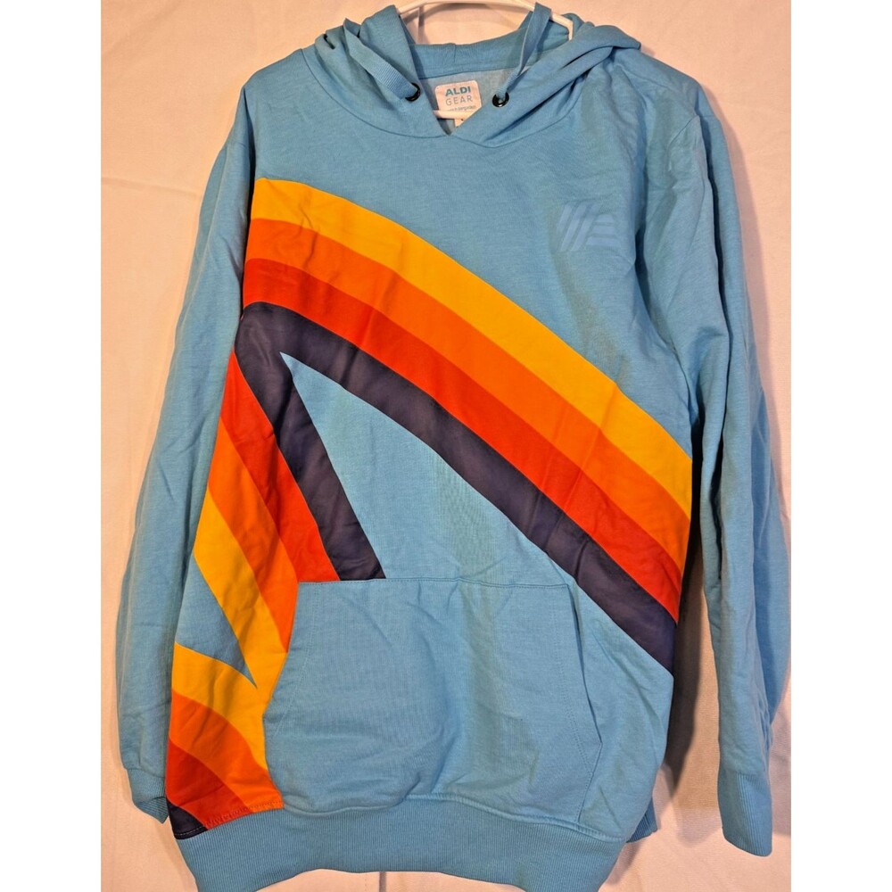 Teal Rainbow Hoodie Sweatshirt Pride Month Men's Women's Large Gym Indie Hippie